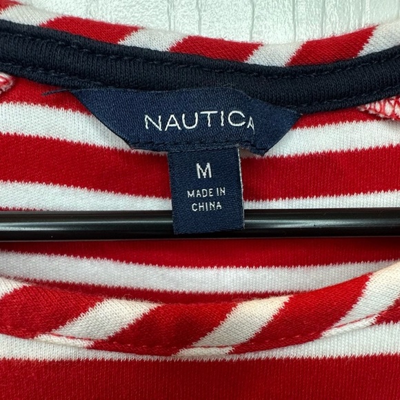 Nautica red white stripe sleeveless shirt women’s medium business or casual soft - Picture 6 of 8